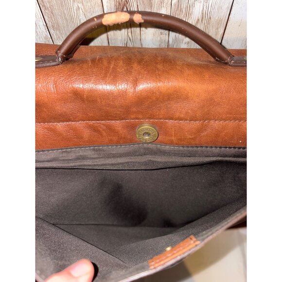 Men's Fossil Brown Leather Satchel Messenger Computer Laptop Bag Buckle Closure - Picture 8 of 16